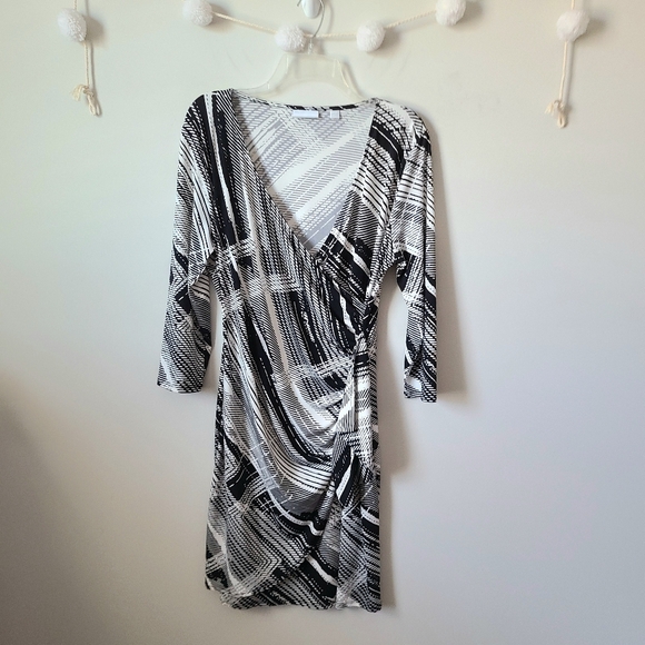 New York & Company Abstract Print Surplice Faux Wrap Dress - Picture 1 of 8